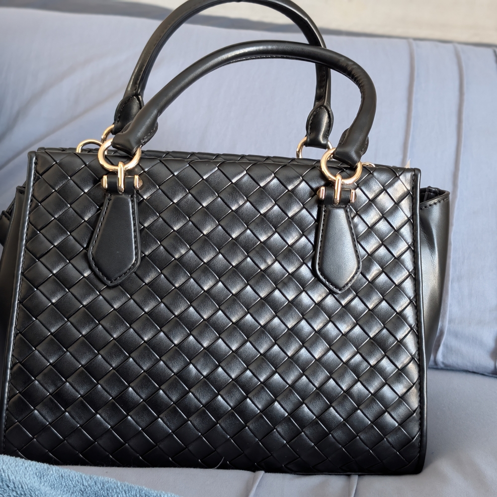 Michael Kors Marilyn Medium Woven Satchel Black No Crossbody Strap - Picture 2 of 10